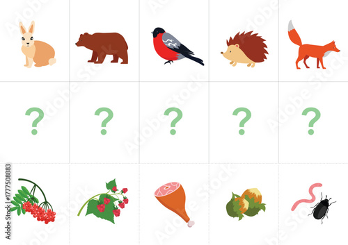 Vector illustration of a set of icons of wild animals in a flat style
