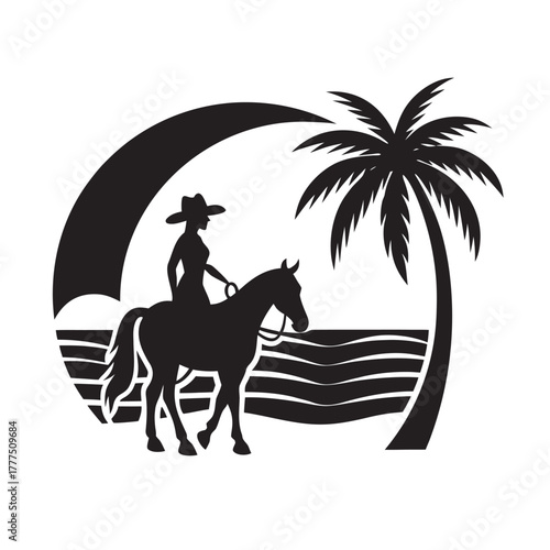 Cowgirl Watching Seagulls Palm Sky Silhouette