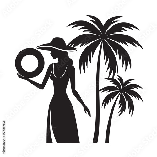 Fashion Girl Relaxing Palm Beach Silhouette