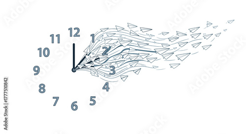 Clock Dissolving into Abstract Shapes Representing Time Passing, Generative AI.