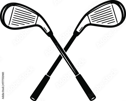 Vintage Crossed Golf Clubs with Wood Heads - Classic Sports Equipment Vector Illustration