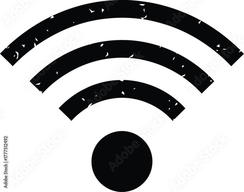 Grungy Distressed Black WiFi Symbol Icon - Wireless Internet Connectivity Signal Strength Vector