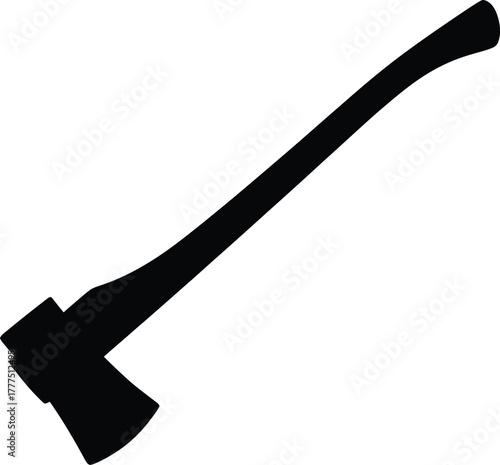 Classic Axe with Long Wooden Handle Silhouette - Traditional Tool Vector Illustration