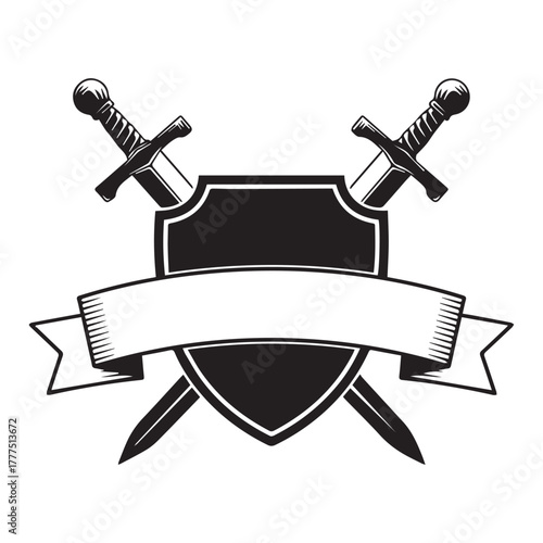 Crossed Swords Shield and Banner Emblem