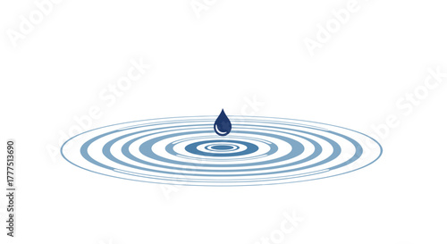 Water drop falling into water creating ripples, Generative AI.