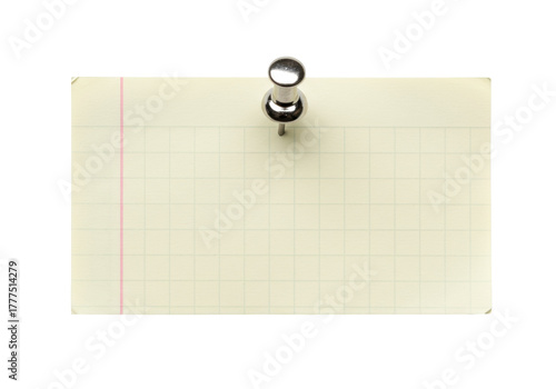 Isolated grid paper pinned up for note taking reminder bulletin board memo message concept