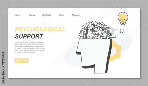 psychological support landing. brain issues, mental health care concept. vector cartoon social media template.