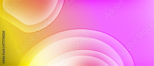 Abstract background features flowing shapes, vibrant colors. Yellow, orange, pink hues blend smoothly creating soft gradients. Modern design.