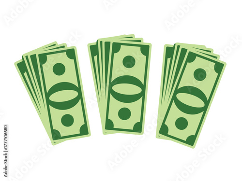 Three fanned out stacks of U.S. dollar bills against a white background.