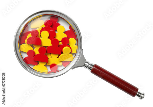 Isolated Magnifying Glass Showing Red and Yellow People Characters-Illustration Concepts