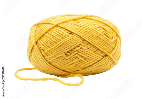 Isolated ball of golden yellow yarn for craft project, knitting or crocheting, vibrant color