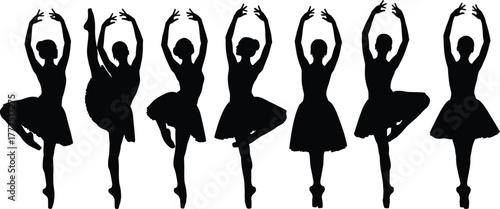 Ballet dancer silhouette, elegant pose vector, classical dance movement, black icon, minimal design, performance art, graceful stance, choreography