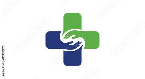 Two hands clasped together forming a medical cross symbol.