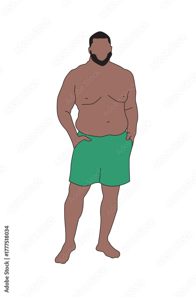 Fototapeta premium Young Black Man Plus-Size model - Illustration SVG Vector - Architecture People - Realistic line art 