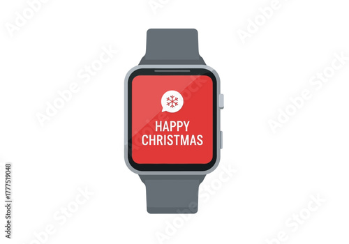 Smartwatch displaying Happy Christmas message festive technology concept.