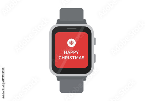 Smartwatch with Happy Christmas Message on Red Screen.