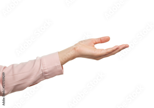 Isolated hand and arm extended to display or present an object or idea in a neutral way