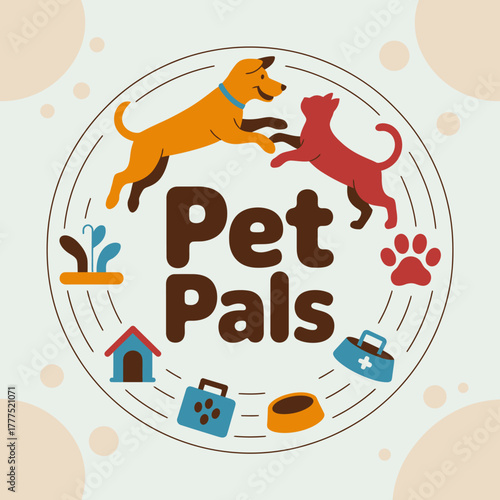 An engaging design featuring adorable dogs and cats in a playful pose, appealing to pet lovers and emphasizing companionship and joy in pet ownership.