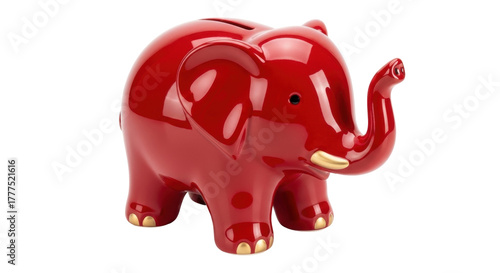 Isolated red elephant figure, bank savings for children, decorative and collectible toy