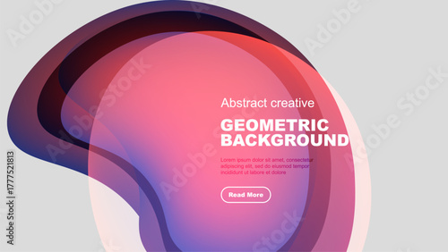 Fluid shapes overlap, creating vibrant abstract background. Pink, purple hues dominate design, with text overlay, button visible.