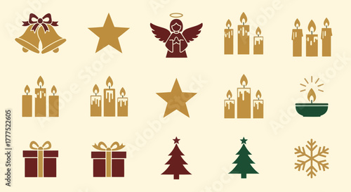 Christmas festive icons collection holiday season decorations design.