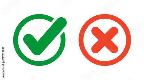 Green check mark and red cross mark right and wrong vector image isolated on transparent background