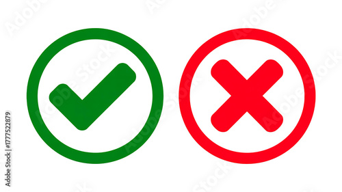 Right and wrong check mark icons for correct and incorrect use isolated on transparent background