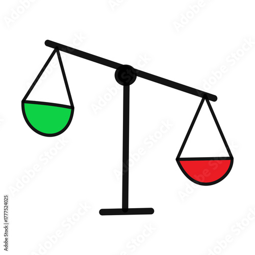 weighing balance scale comparison high and low green color and red solor difference up and down