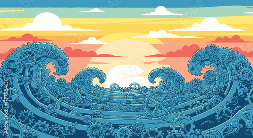 Massive ocean waves with intricate details and patterns.