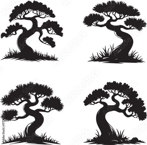 Bonsai tree silhouettes collection