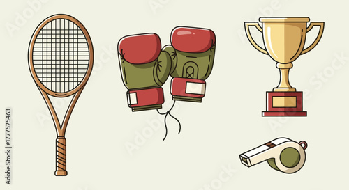 Collection of Hand Drawn Sports Equipment Illustrations.