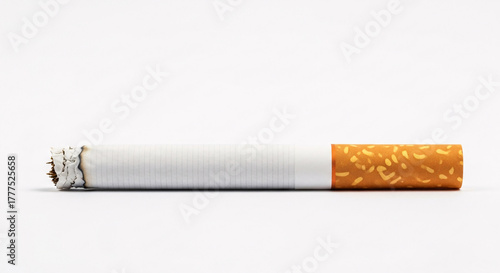Single Cigarette Isolated on White Surface