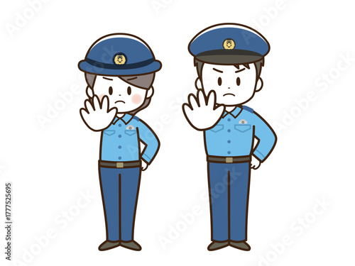 警察官_男女_線画_STOP