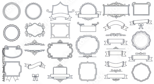 Big Set of Vintage Decorative Frames Ribbons and Banners.