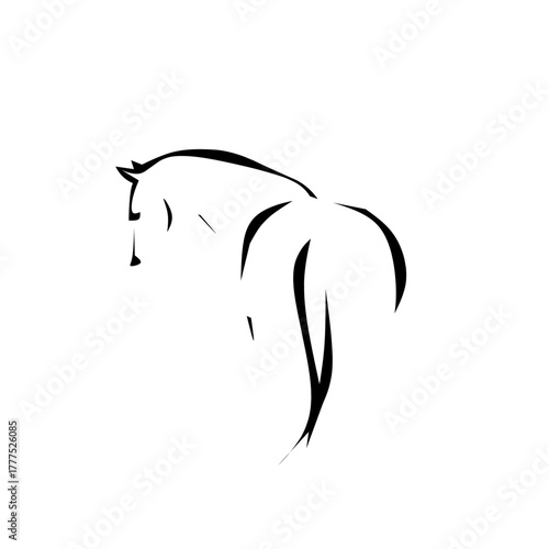 Elegant abstract line art of a horse from the rear. Minimalist, flowing design emphasizing beauty, movement, and grace. Perfect for equine and luxury branding.