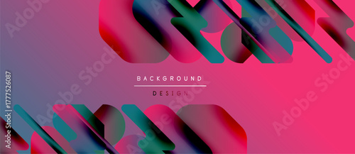 Abstract flowing shapes, vibrant pinks, purples, teals create dynamic background. Modern design elements suggest movement, energy.