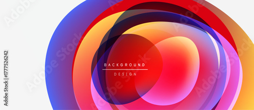 Abstract colorful layers create dynamic visual effect. Text reads background design within central overlapping shapes. Modern, vibrant composition.