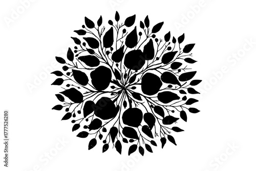 Bouquet Botanical Bounty - Black White | Clean, isolated vector art for creative projects.