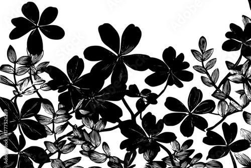 lush tapestry leafy greens dark silhouettes | Clean, isolated vector art for creative projects.