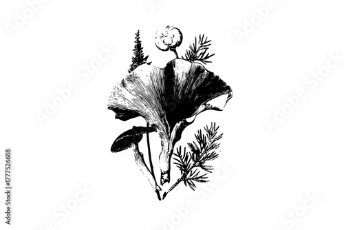 Nature's Artistry: Fan-shaped Oyster Mushroom | Clean, isolated vector art for creative projects.