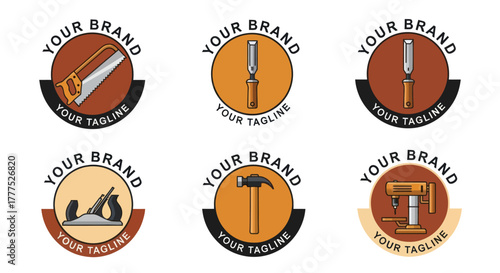 Collection of Vintage Carpenter and Woodworking Tools Logos.