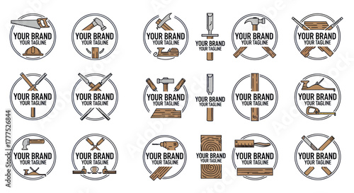 Collection of vintage woodworking and carpentry logo templates.