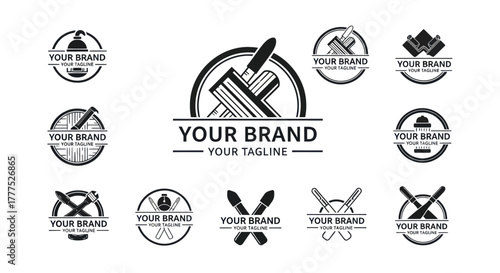 Collection of Vintage Style Logo Designs with Cooking Utensils and Text.