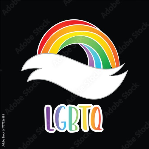 Rainbow colored icon. Gay Pride. LGBT concept. Realistic style vector colorful illustration isolated on black. Sticker, patch, t-shirt print, logo design..