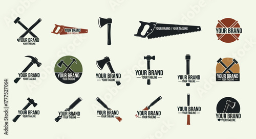 Set of Vintage Carpentry and Woodworking Tool Logo Designs.
