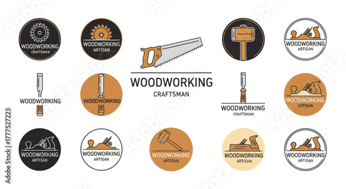 Collection of Woodworking Craftsmanship Logos and Symbols.