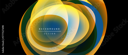 Abstract layers create vibrant circular design. Colors blend, forming dynamic visual effect. Modern background element.