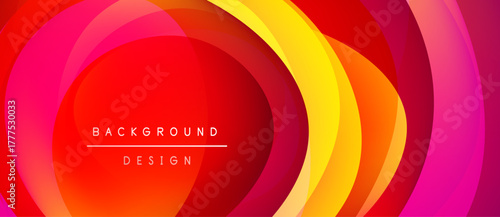 Abstract vibrant layers create dynamic circular pattern. Red, orange, yellow hues dominate design, offering modern feel.