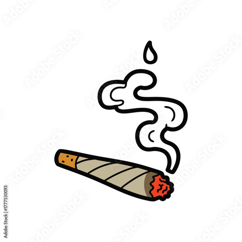 A lit marijuana joint emitting smoke and ash is depicted in a cartoon style.