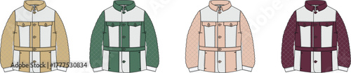 Vector illustration showcasing multiple color variations of a stylized horse racing jockey jacket, perfect for sportswear design concepts and fashion apparel projects